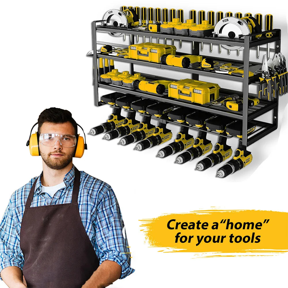 Heavy Duty Metal Wall Mount Power Tool Organizer for Garage.