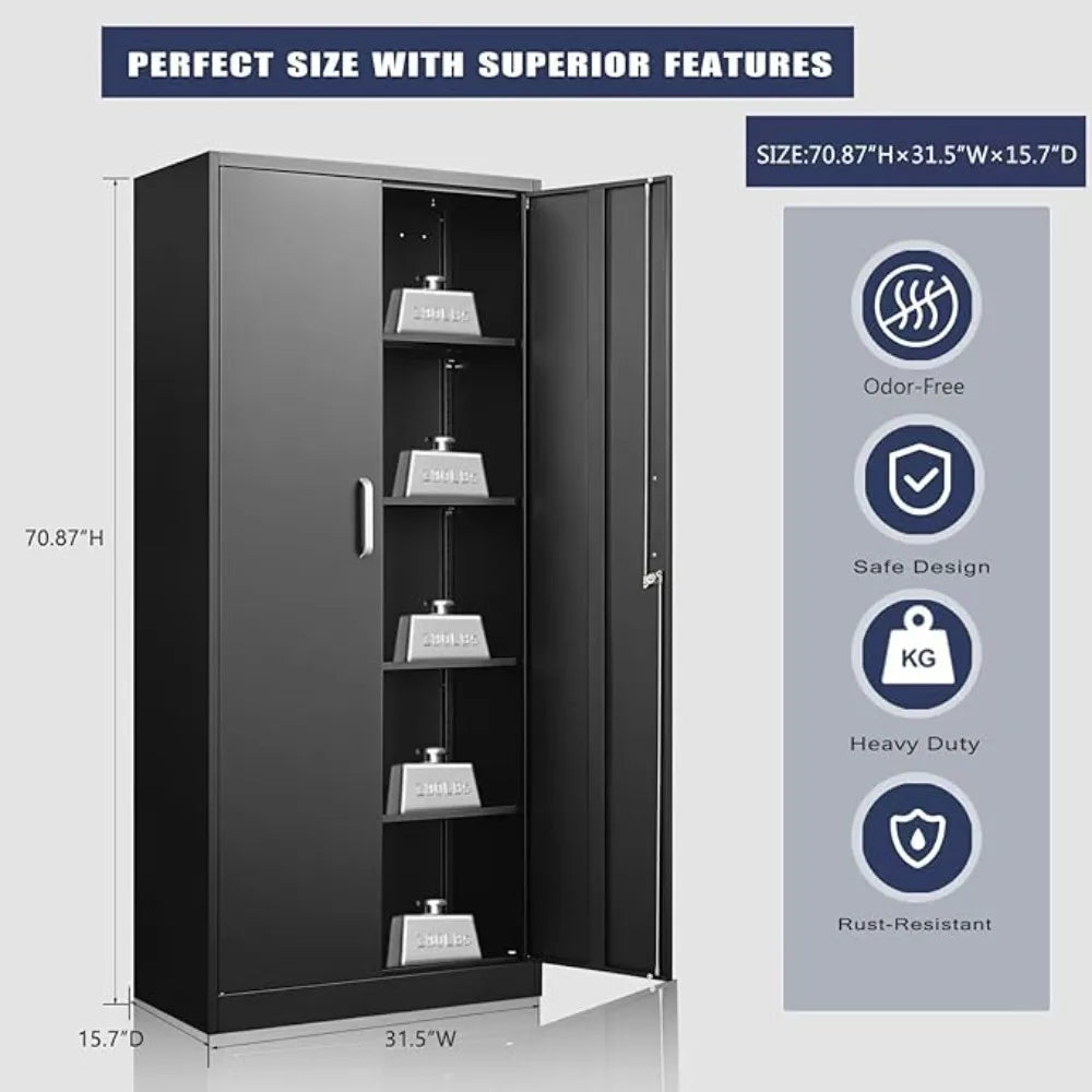 Garage Storage Cabinet with Doors and Shelves, Kitchen Pantry Cabinet, Metal Storage Cabinet with 5 Adjustable Shelves