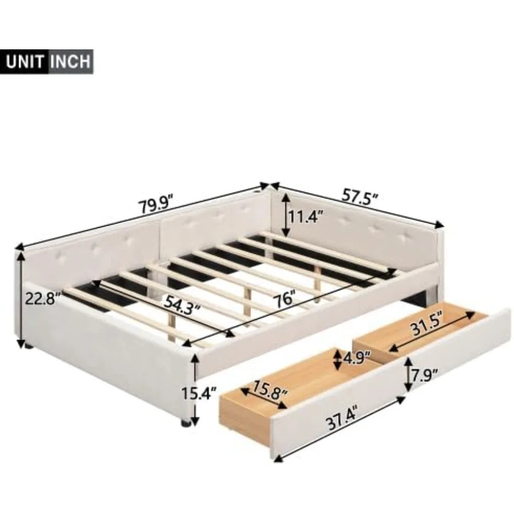 Upholstered Full Size Daybed with 2 Drawers and USB.