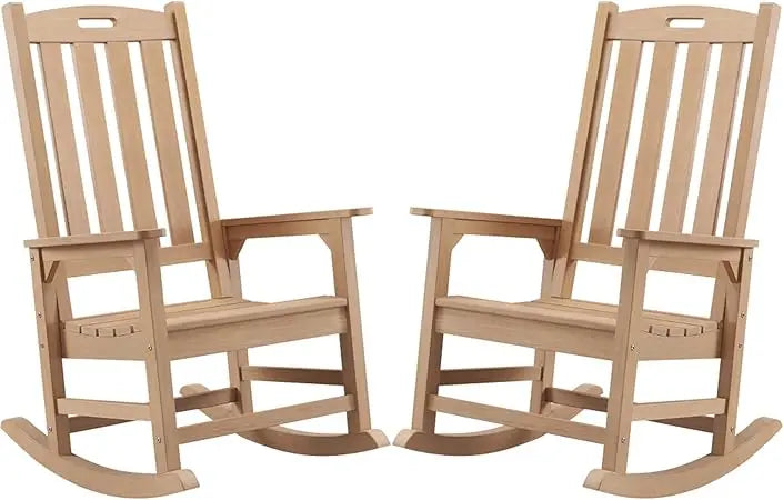 Set of 2 Poly Lumber Oversized Outdoor Rocking Chairs in Various Colors.