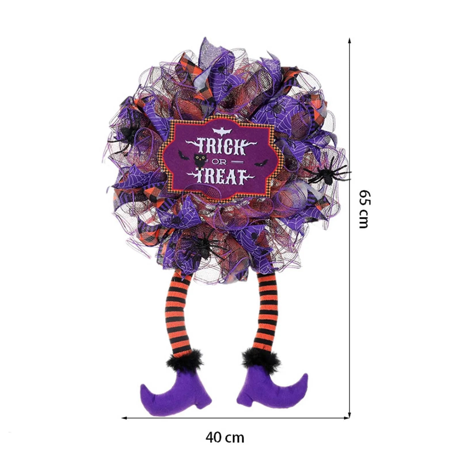 Cute Halloween Purple Mesh Door or Window Wreath with Witch Leg