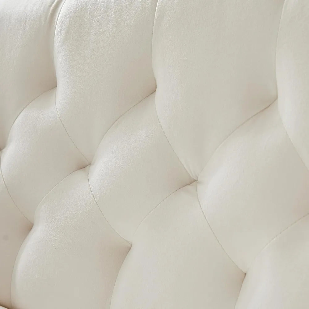 55-Inch Velvet Loveseat with Tufted Backrest, Side Pockets and Gold Metal Legs.  Also available in white or gray chair.