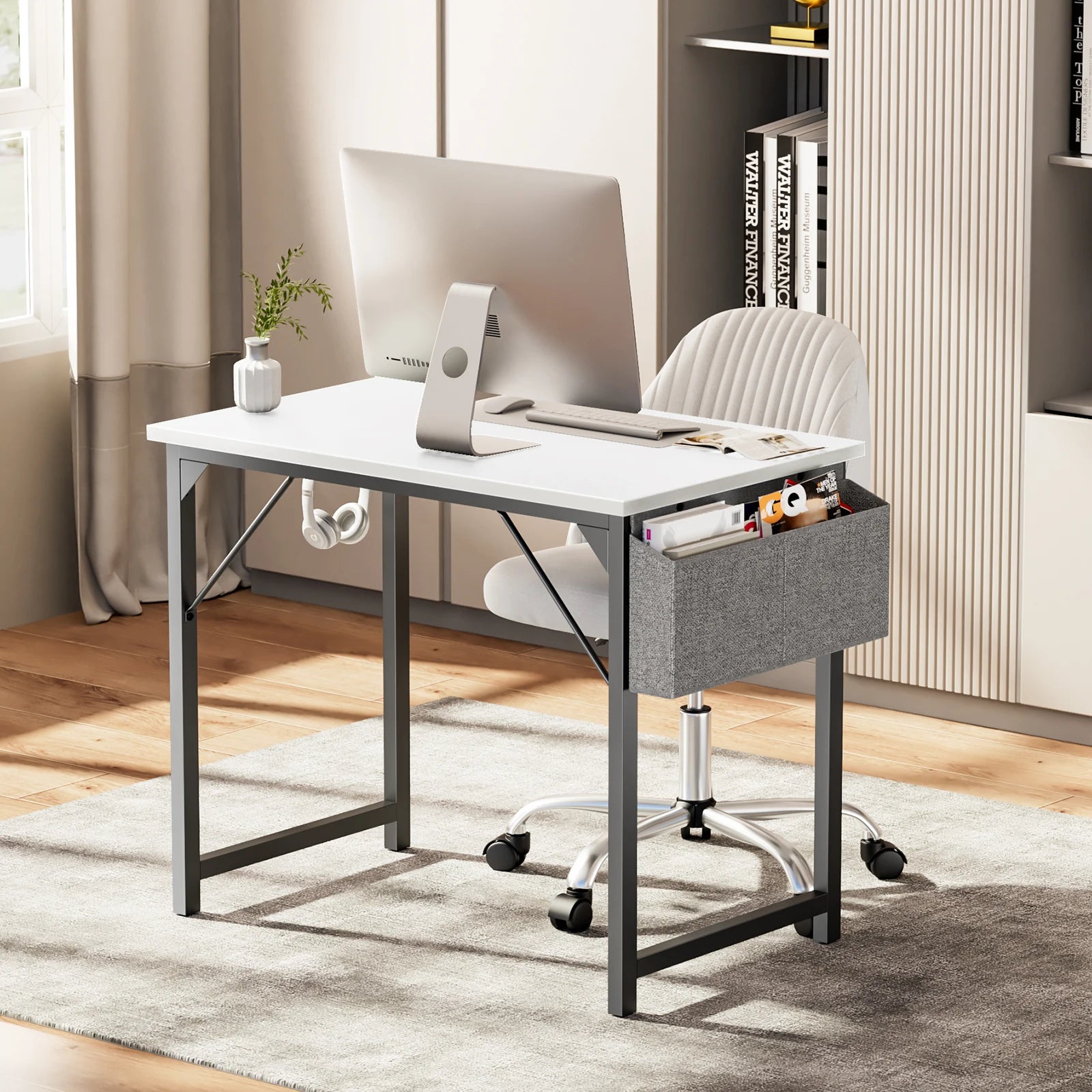 Computer Desk Gaming Table Compact with Side Bag Headphone Hook Easy Assembly