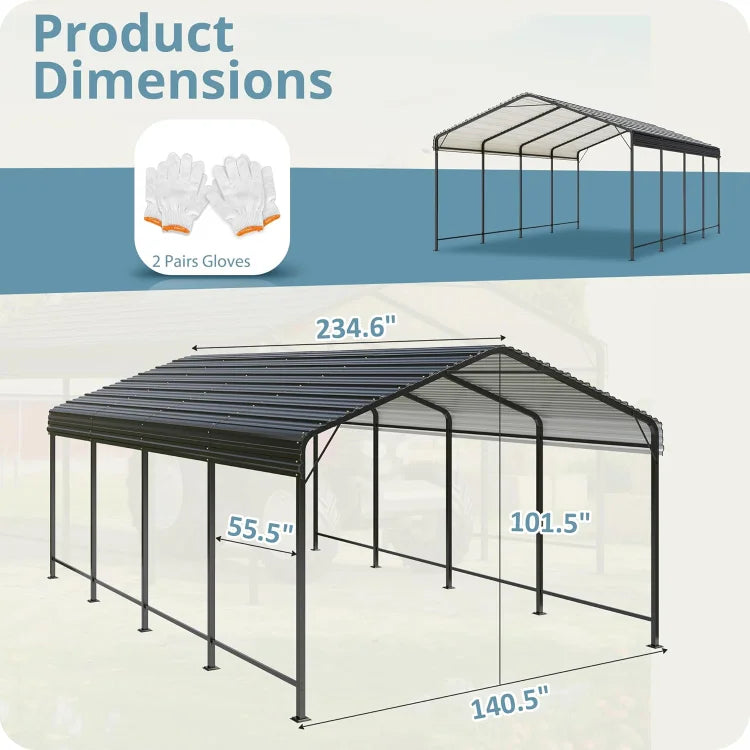 12x20 Ft. Heavy Duty Metal Outdoor Carport with Reinforced Base