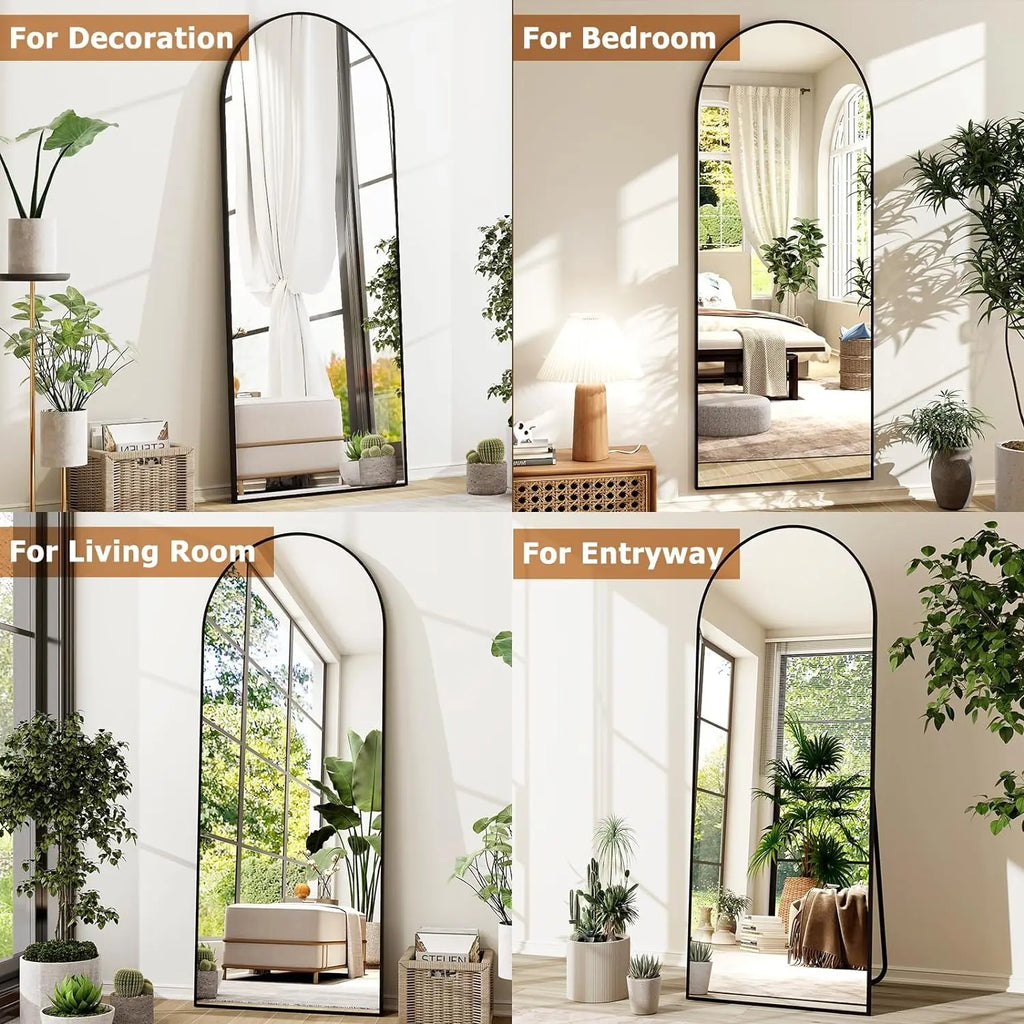 21x64 inch Arched Full Length Aluminum Alloy Mirror in Black or Gold.