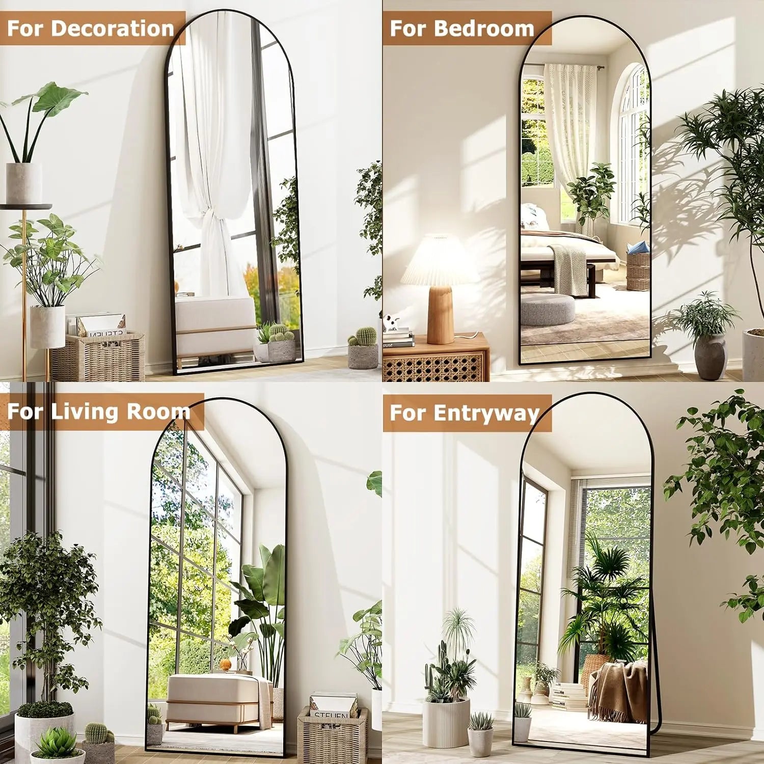 21x64 inch Arched Full Length Aluminum Alloy Mirror in Black or Gold.