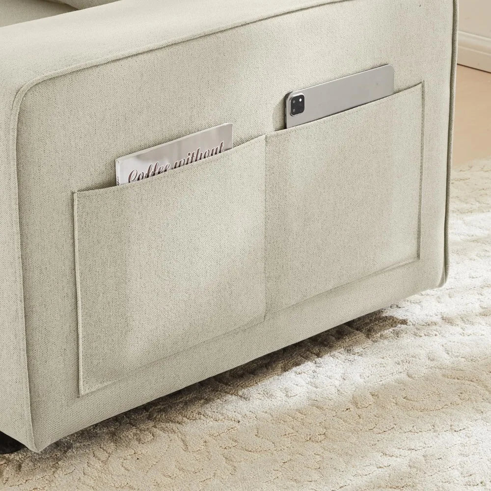 2-Seater Loveseat Sofa  with Seat Storage, Side Pockets & Type-C/USB Ports,