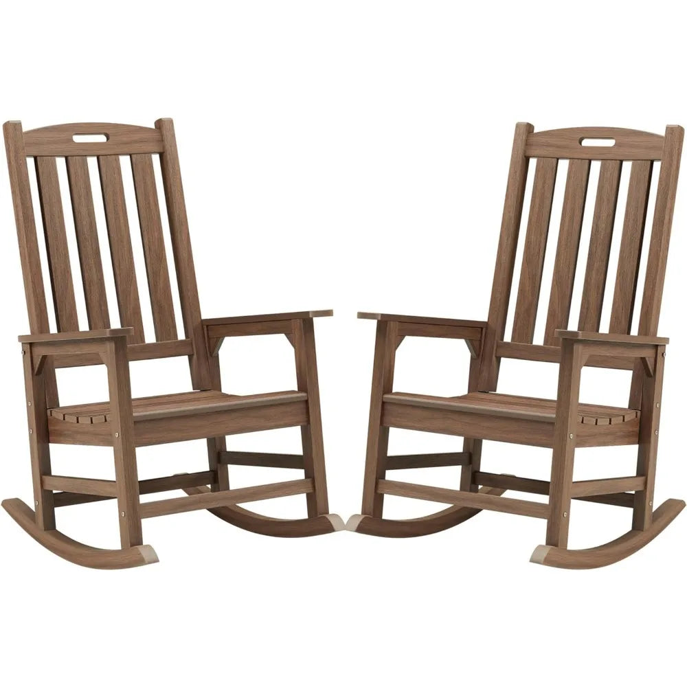 Set of 2 Poly Lumber Oversized Outdoor Rocking Chairs in Various Colors.