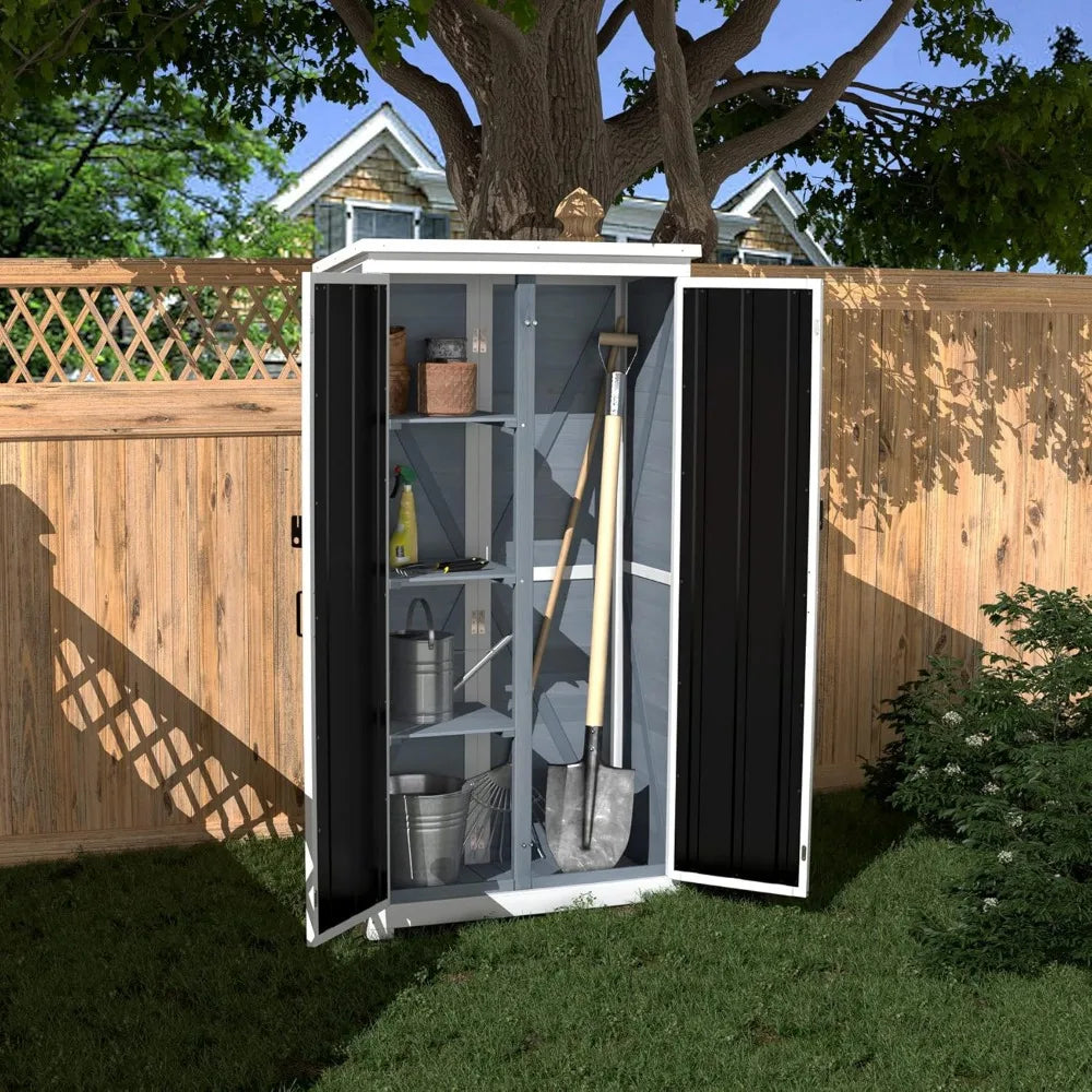 Wood and Metal Storage Cabinet With Waterproof Roof and Lockable Doors.