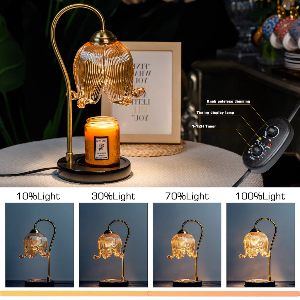 Tulip Flower Candle Warmer Bedside Night Light with Bulb and  Jar Candle Included