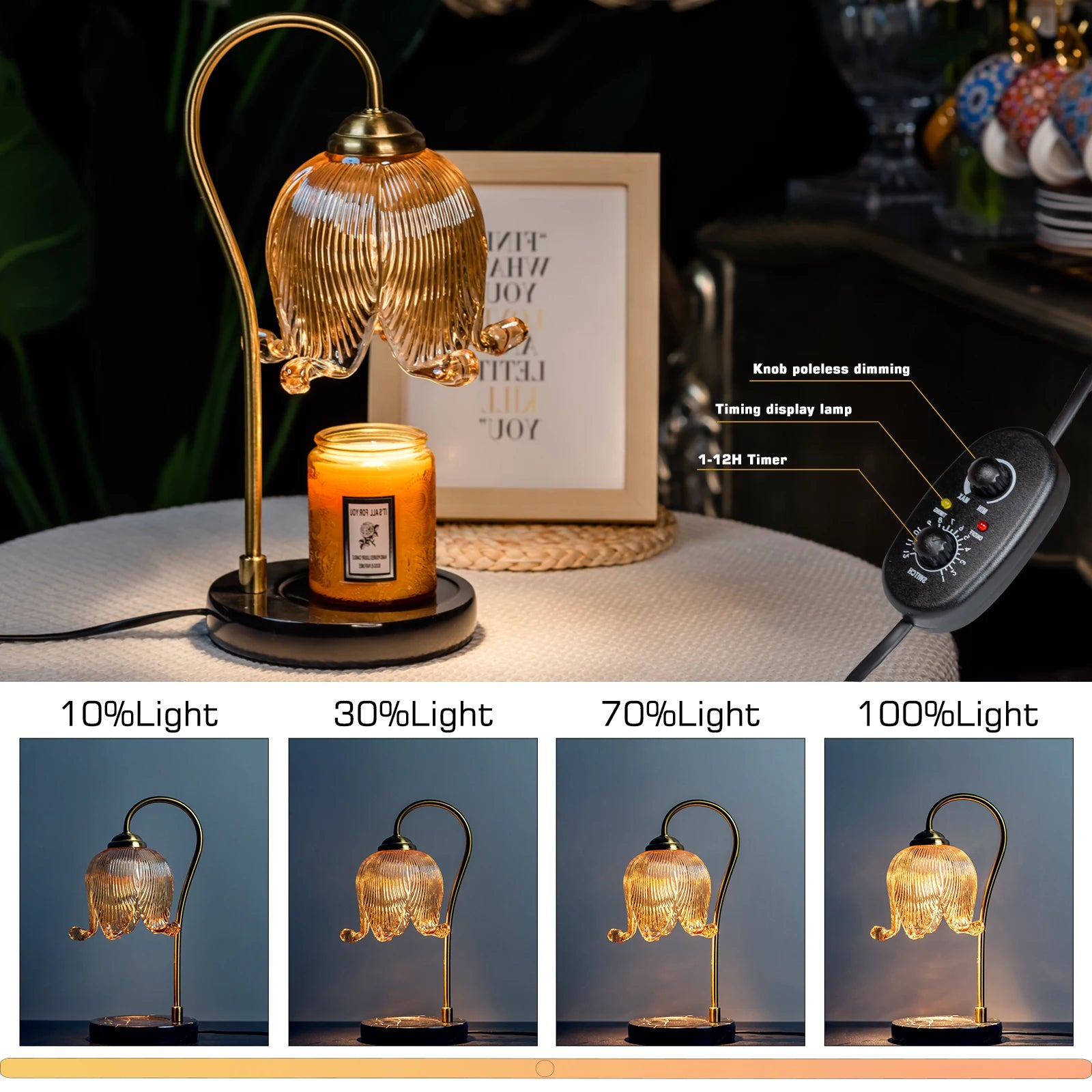 Tulip Flower Candle Warmer Bedside Night Light with Bulb and  Jar Candle Included