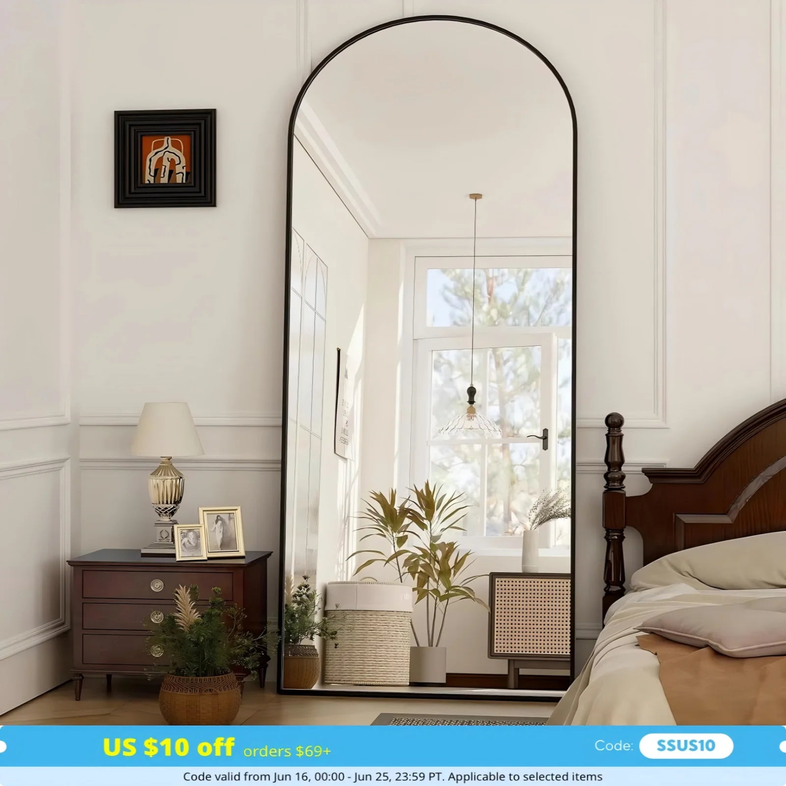 21x64 inch Arched Full Length Aluminum Alloy Mirror in Black or Gold.