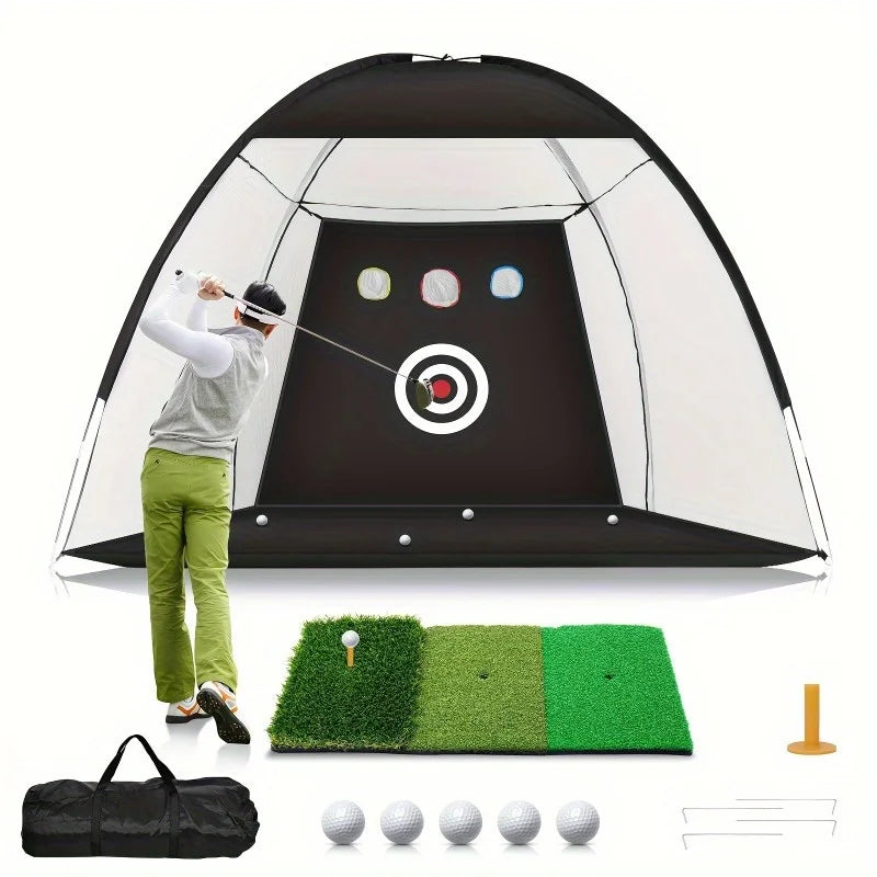 10 x 7 Golf Practice Set with Net and 3 layers of lawn mat and carrying bag.
