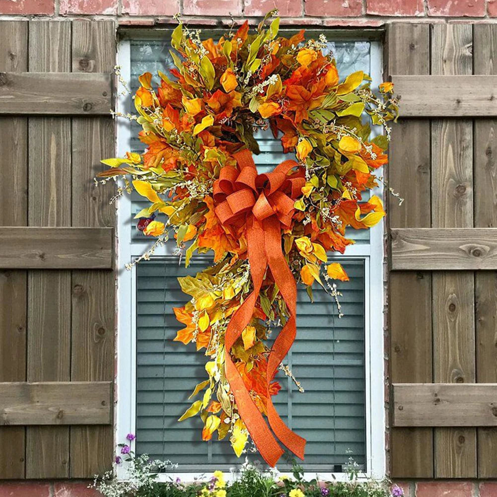Fall Farmhouse Artificial Maple Leaf Wreath
