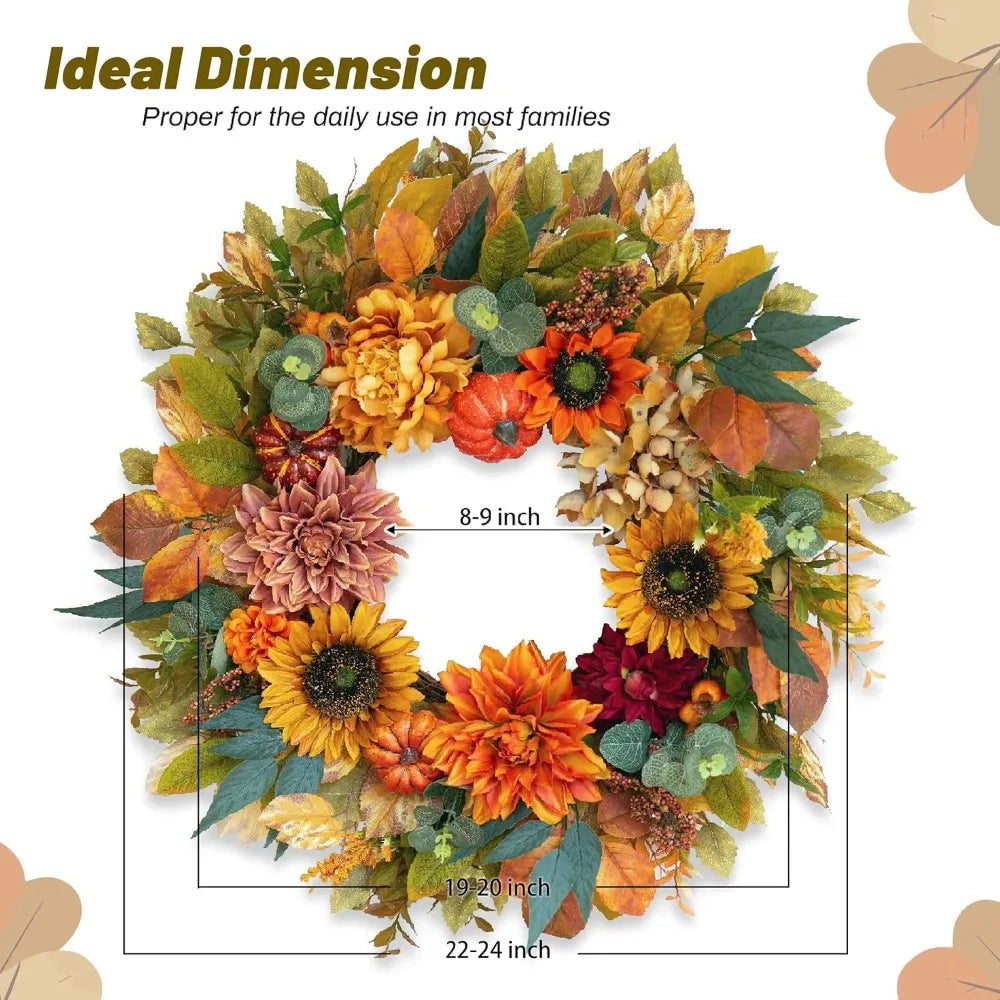 24" Wreath for Front Door with Fall Decor.