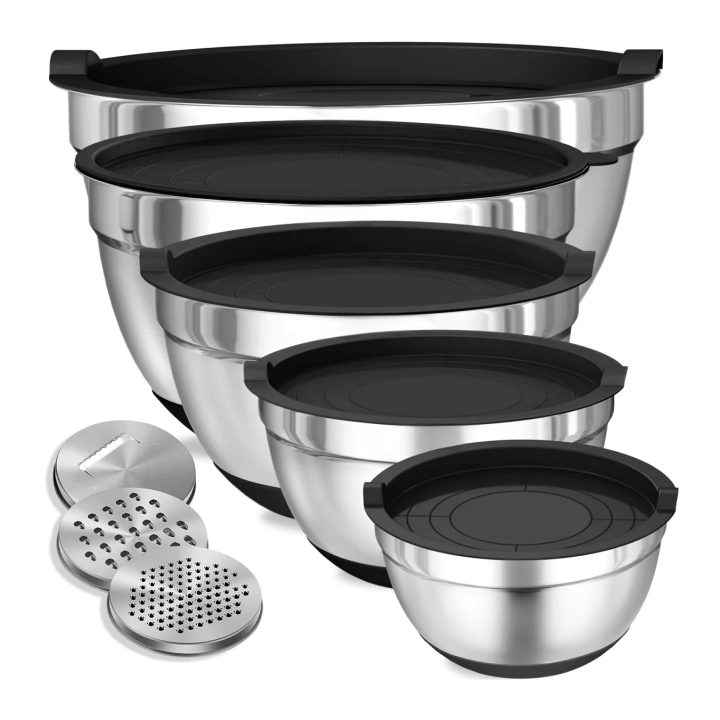 8pcs Stainless Steel Mixing Bowls with Airtight Lids and Attachments