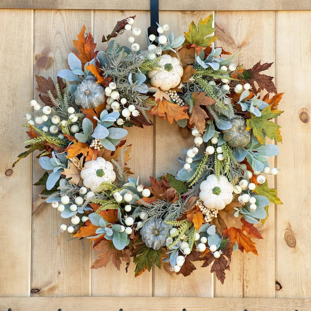 16" Fall  Wreath with Pumpkin and Berry Theme for Front Door, Window or Wall.