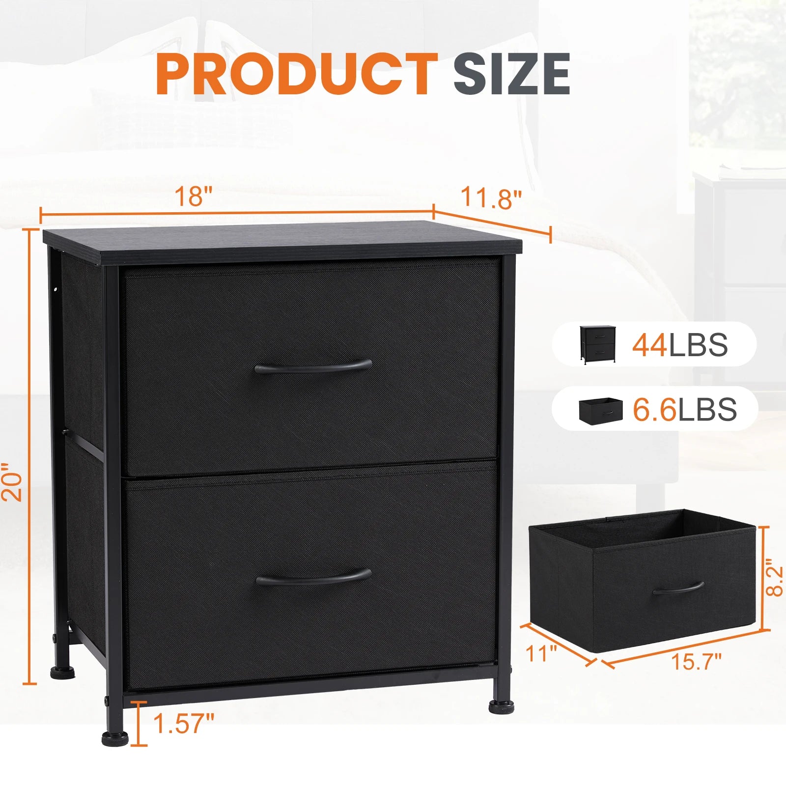 Bedside Nightstand or Sofa Table with Fabric Drawers