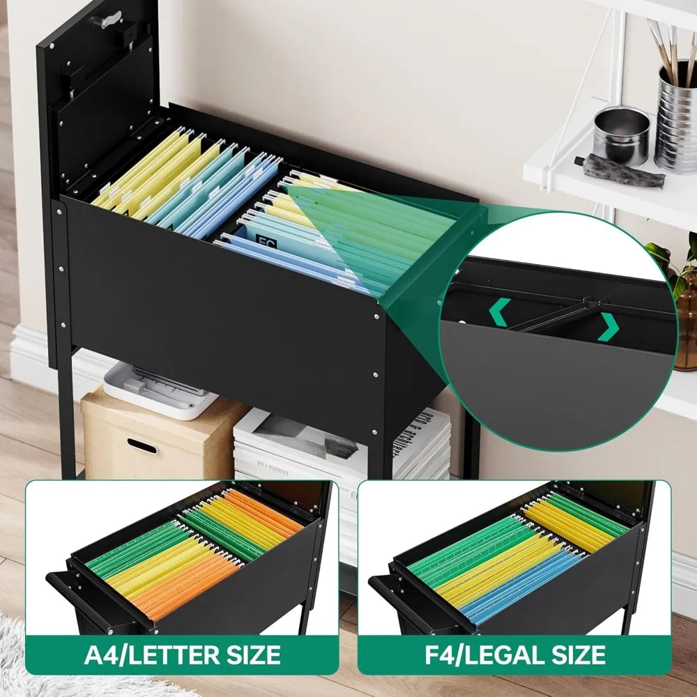Rolling File Cart with Lock and Pull-Out Hanging File Folders