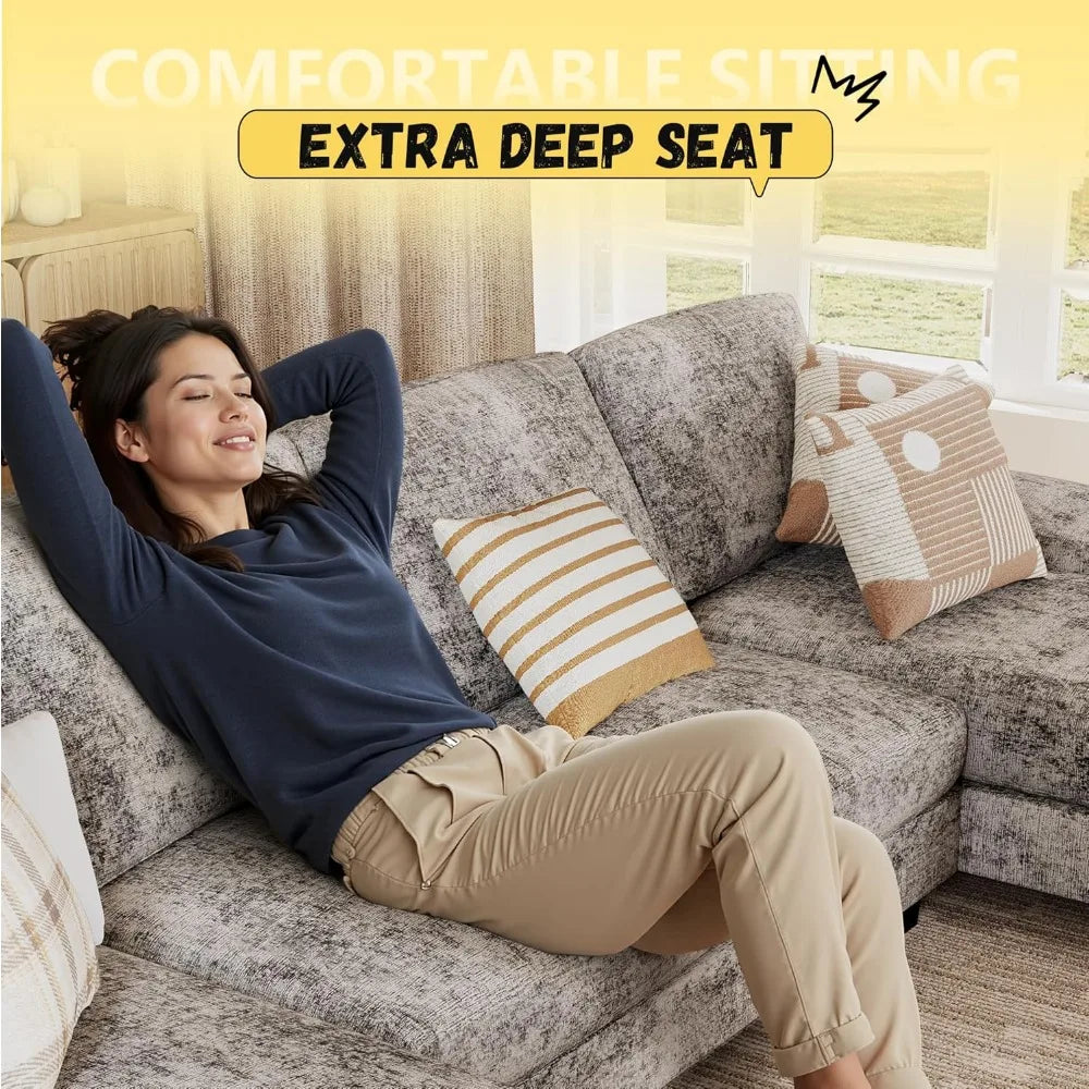4-Seat Sectional U-Shaped Couches with Chenille Fabric with Removable Pillows. Various Colors.