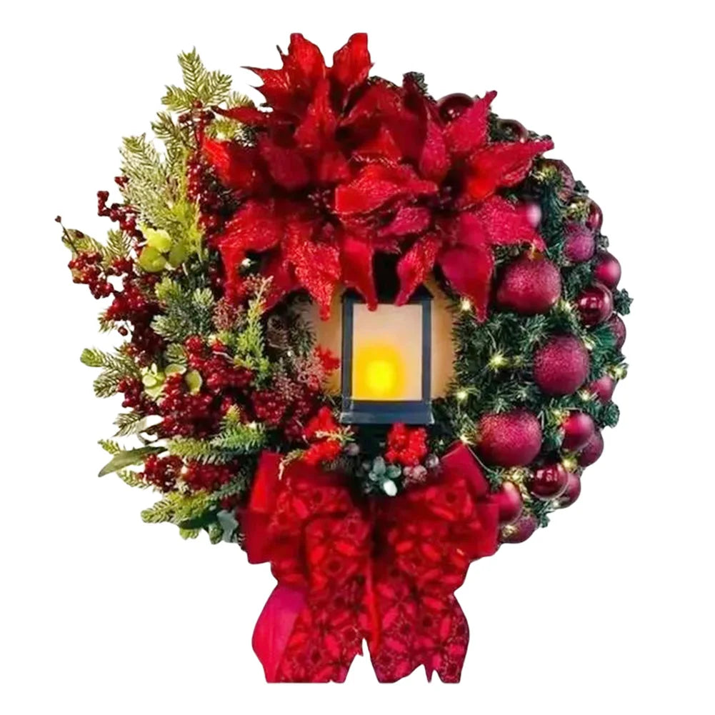 Christmas Wreath With Lamp (Battery Included) for Front Door, Wall, Window, Fireplace or Staircase Decoration.