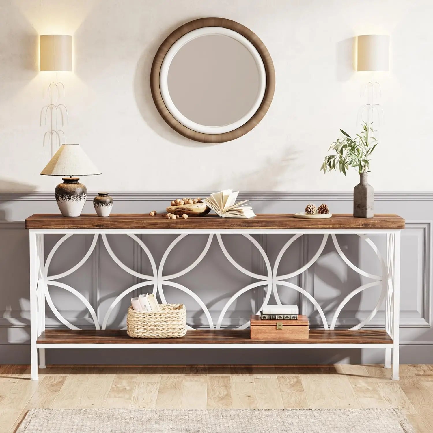 70.9-Inch Long Narrow Sofa or Entryway Table with Shelf for Storage.