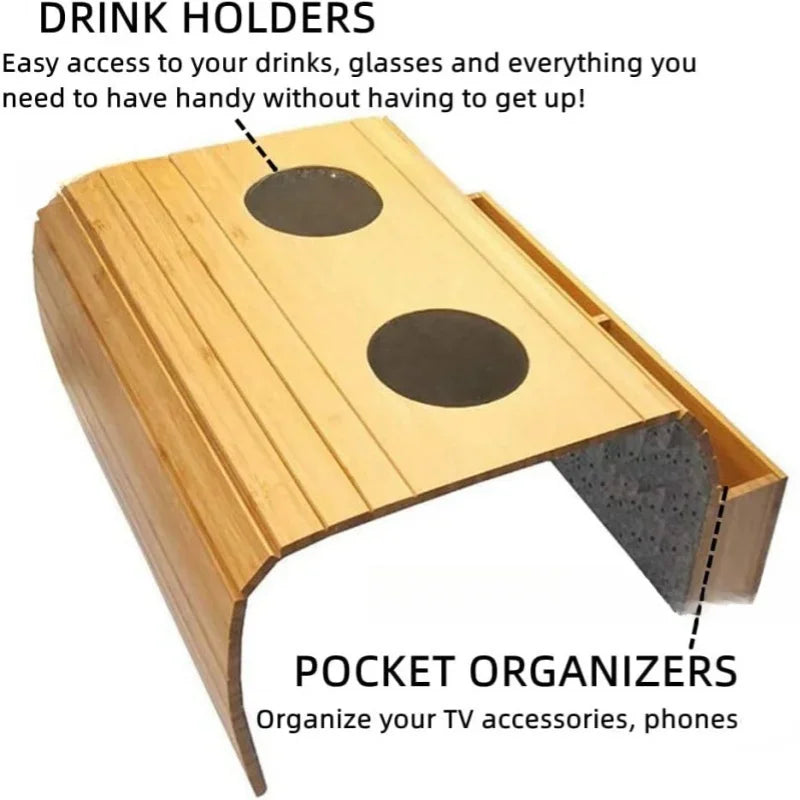 Bamboo Foldable Wood Sofa Armrest Tray