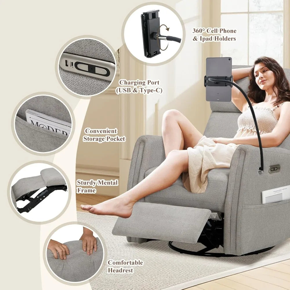 Electric Power Glider/Recliner with Swivel and Rocking Feature.