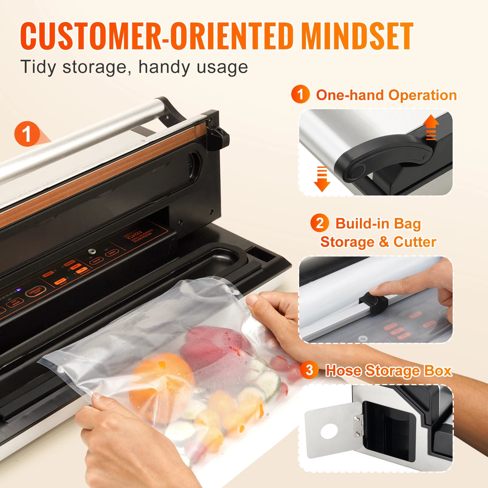 Multifunctional Commercial Vacuum Sealer Machine with Bag Roll Storage Cutter for Home Kitchen