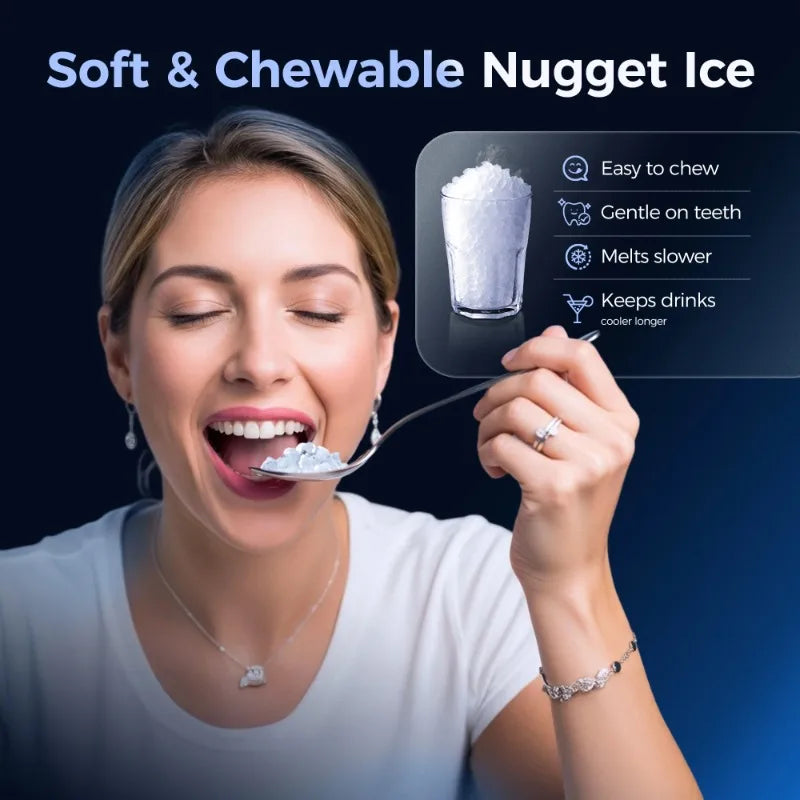 Portable Countertop Nugget Ice Maker with Self-Cleaning Function.