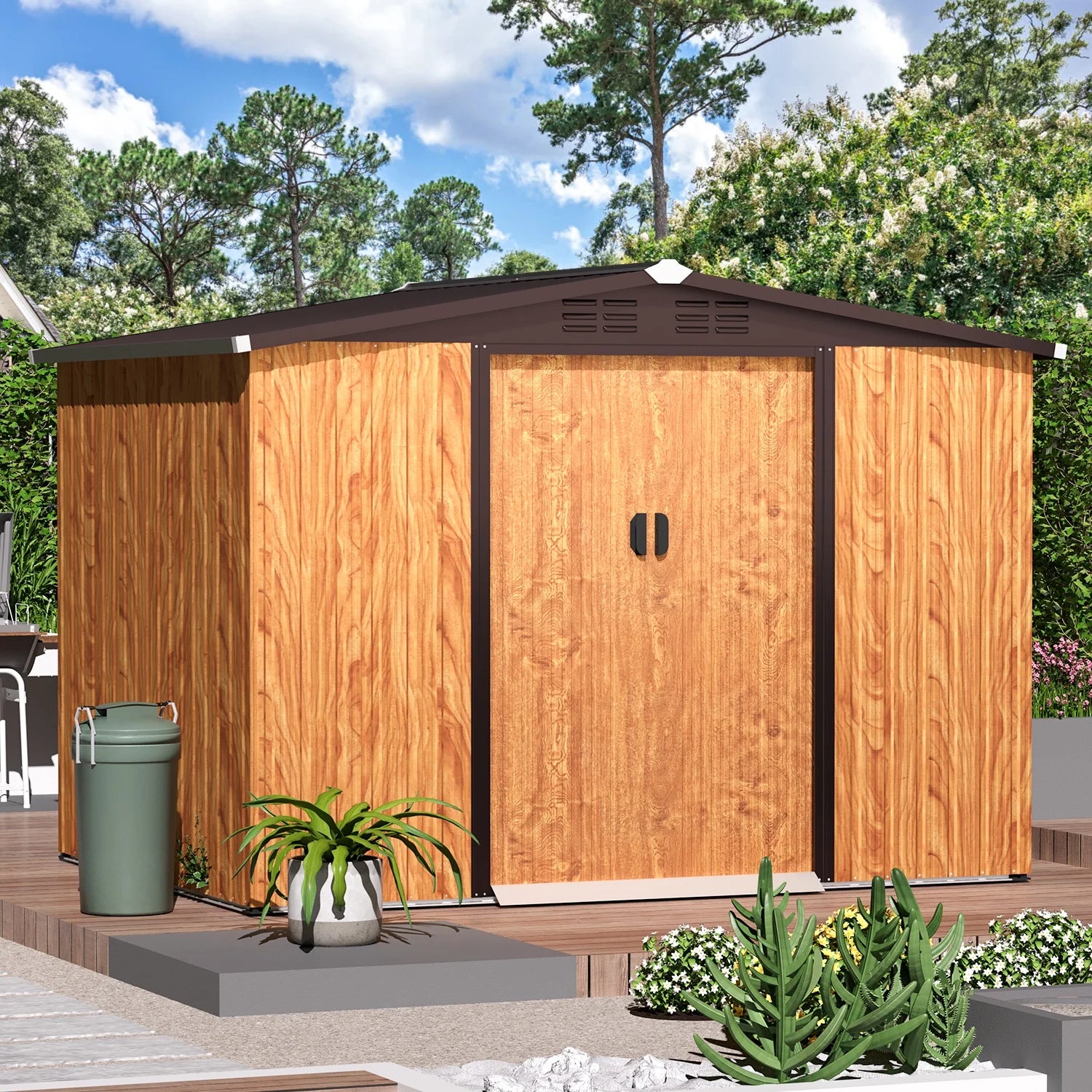 8x6 Ft Outdoor Storage Shed with Sliding Door and Metal Frame