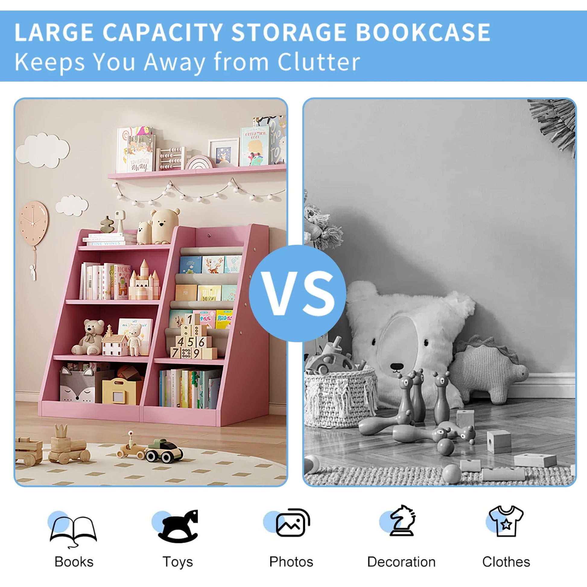Pink Wooden Children's Toy Storage Cabinet/Bookcase with Adjustable Shelves.