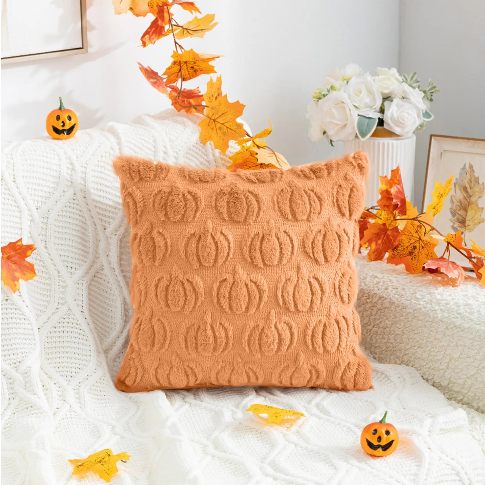 Fall Pumpkin Design Pillow Covers, 17.7" x 17.7 "