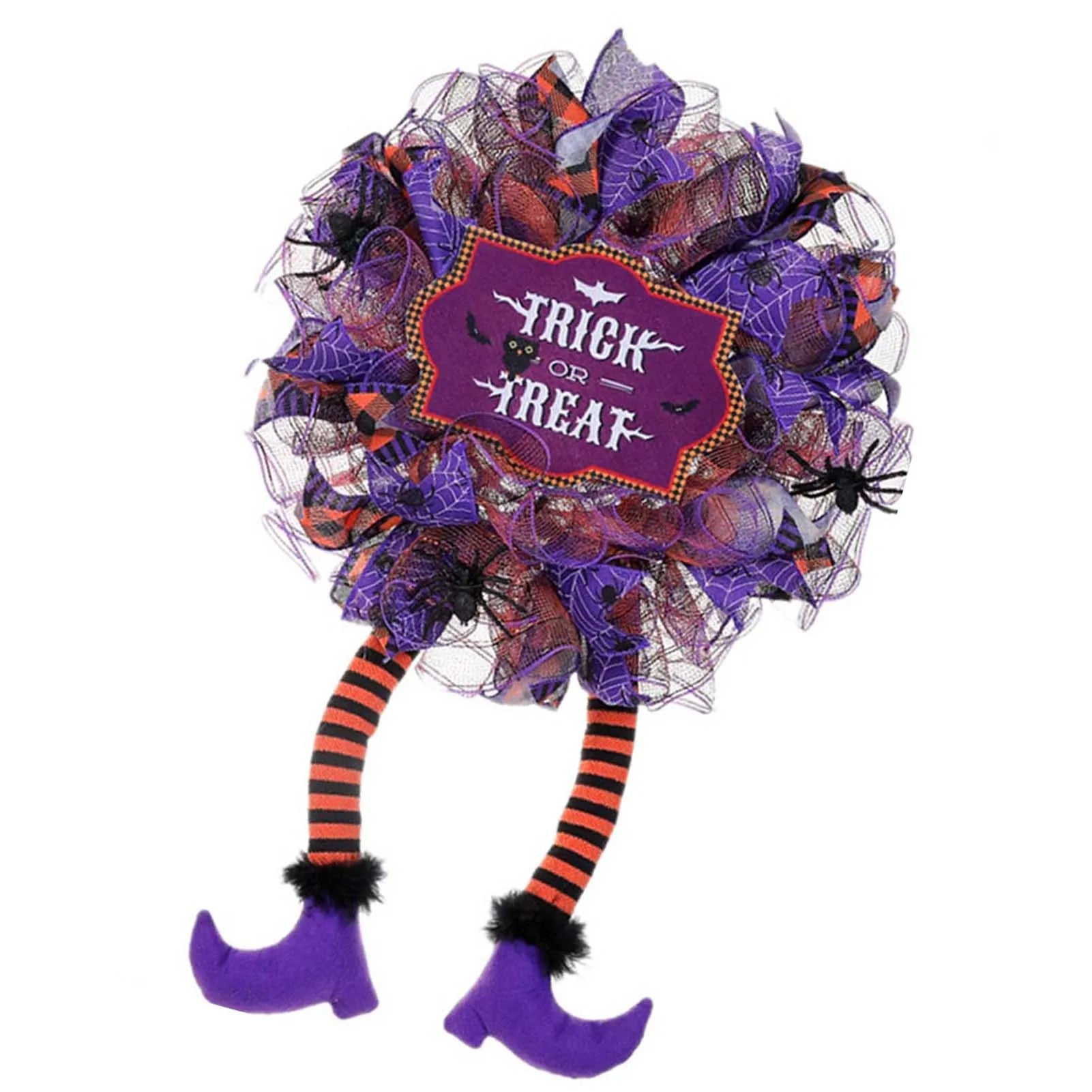 Cute Halloween Purple Mesh Door or Window Wreath with Witch Leg
