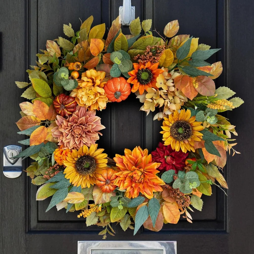 24" Wreath for Front Door with Fall Decor.