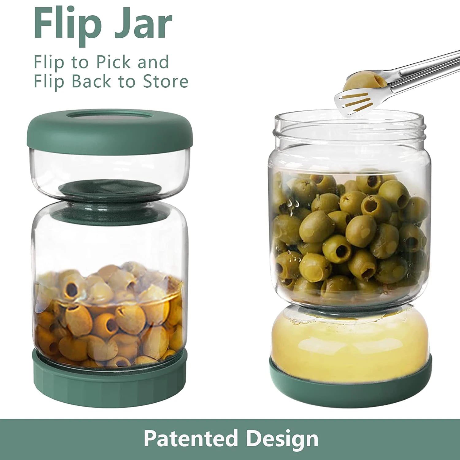 Hourglass Shaped Glass Flip Jar with Lids and Strainer for Food Storage.