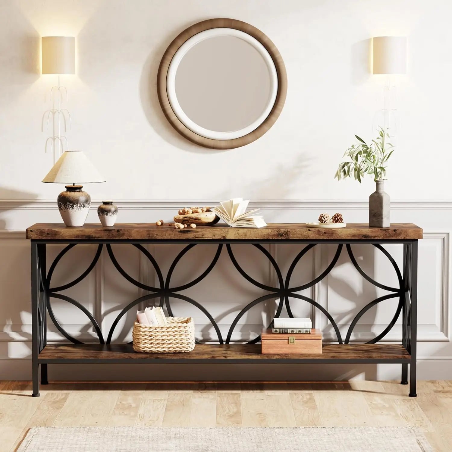 70.9-Inch Long Narrow Sofa or Entryway Table with Shelf for Storage.