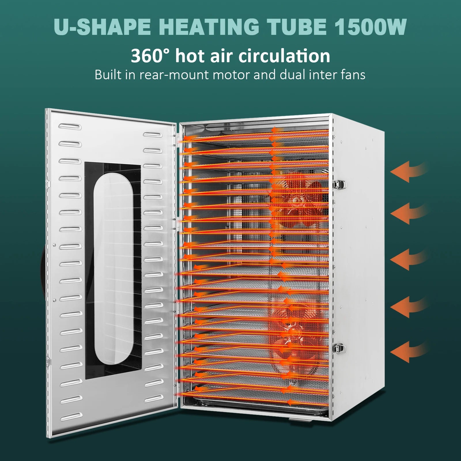 Stainless Steel Commercial Food Dehydrator with Adjustable Timer and 20 Trays