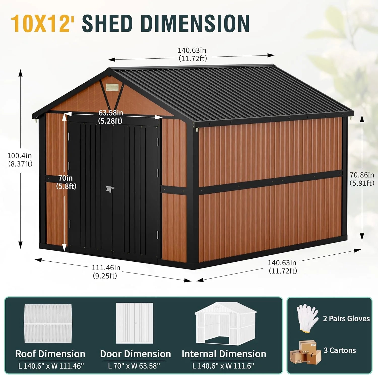 Large Metal Storage Shed with Floor and Lockable Doors.