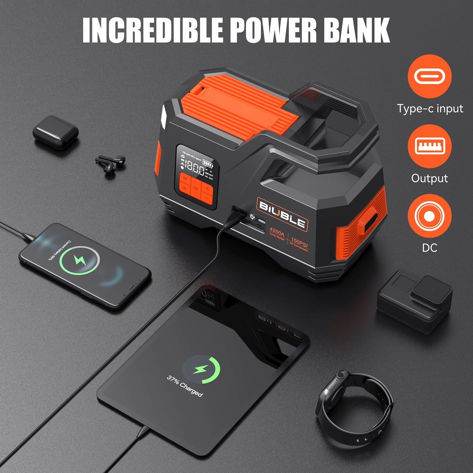 Portable Car Jump Starter Power Bank with Air Compressor and Inflator Pump
