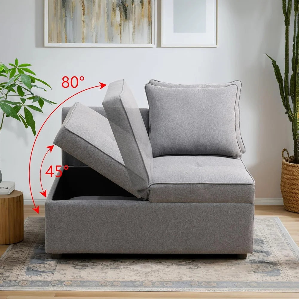 Convertible Ottoman/Sofa Bed with Storage, Adjustable Backrest and Two Pillows.
