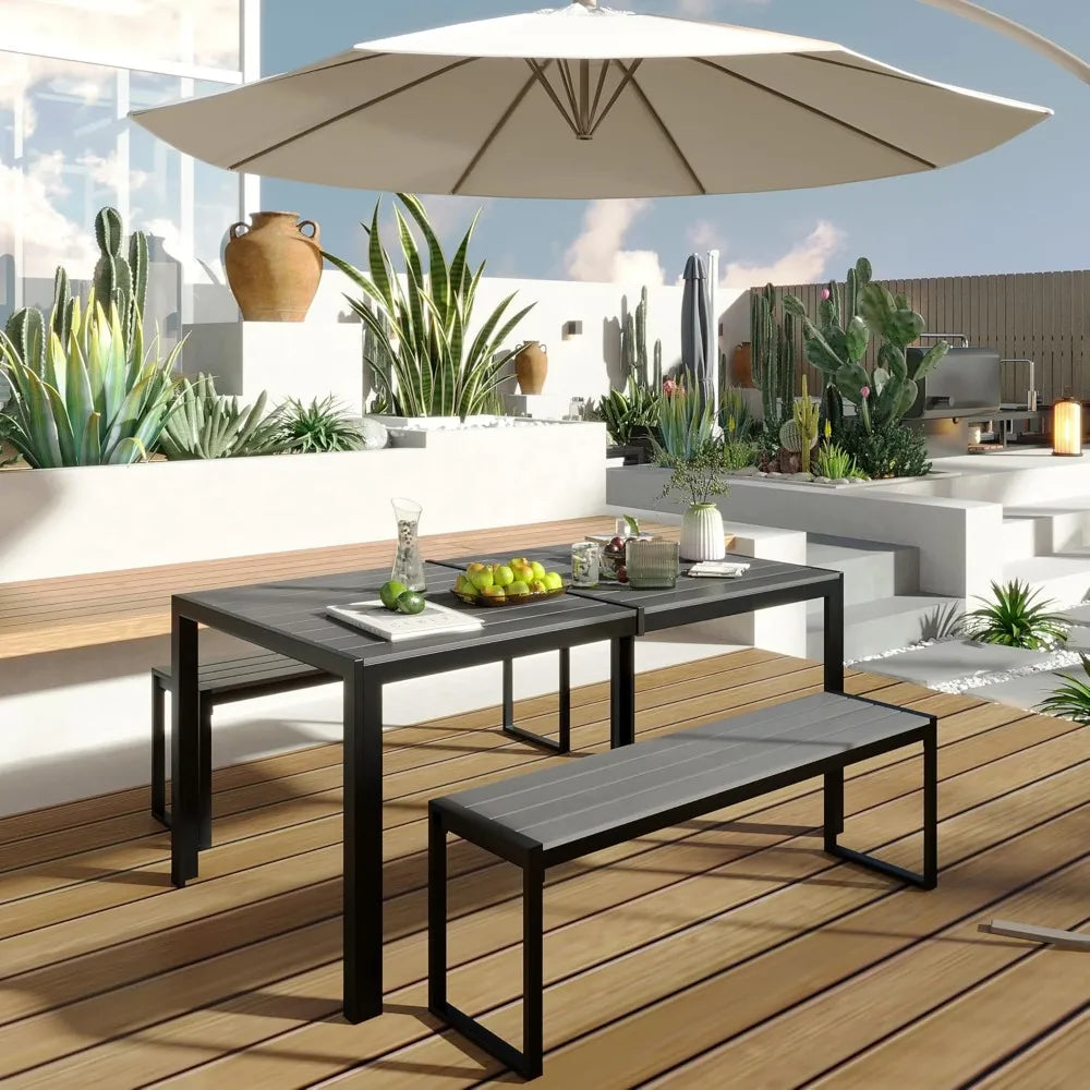 Two 53" Long Backless Metal 3-Person Outdoor Benches