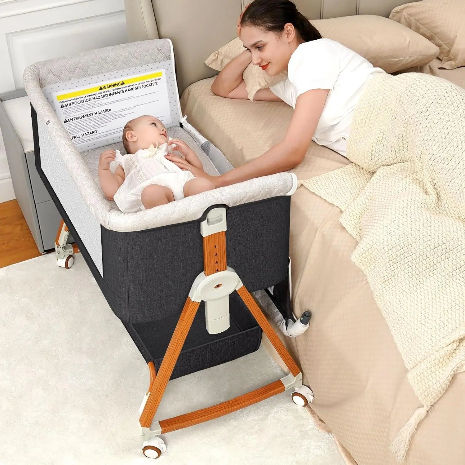 3-in-1 Baby Bedside Bassinet or Sleeper on Wheels.