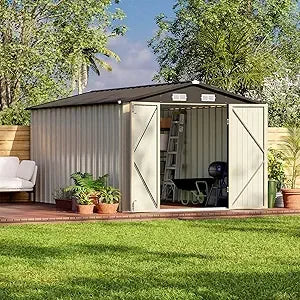 12 x 8 FT Outdoor Steel Storage Shed, With Lockable Doors.