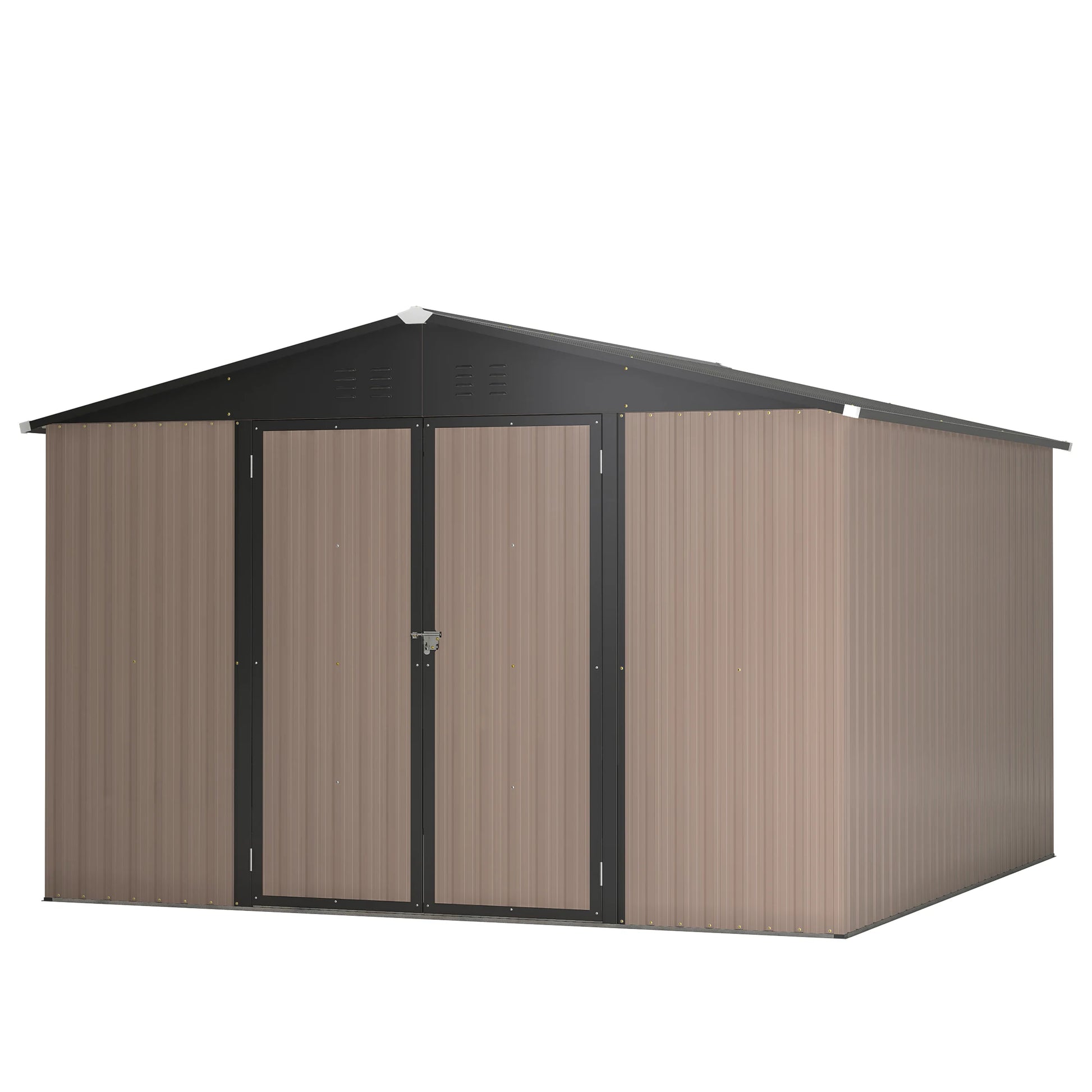 Outdoor 10 x 10  FT Metal Storage Shed with Lockable Doors and Updated Frame Structure.