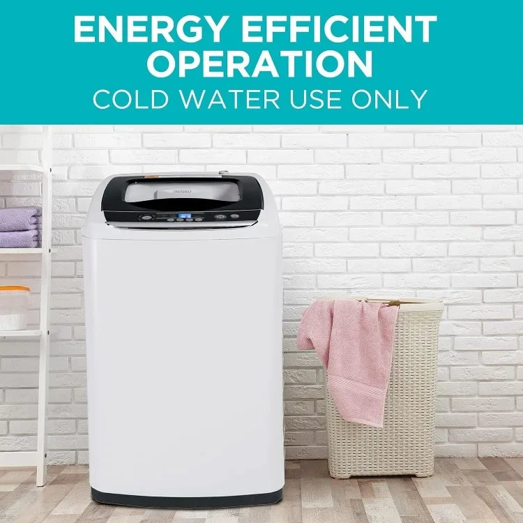 Small Portable 5 Cycle Washing Machine for Household Use with LED Display.