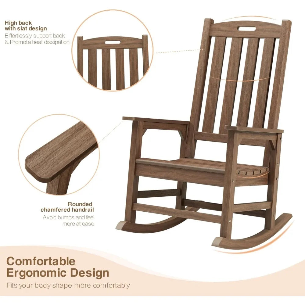 Set of 2 Poly Lumber Oversized Outdoor Rocking Chairs in Various Colors.