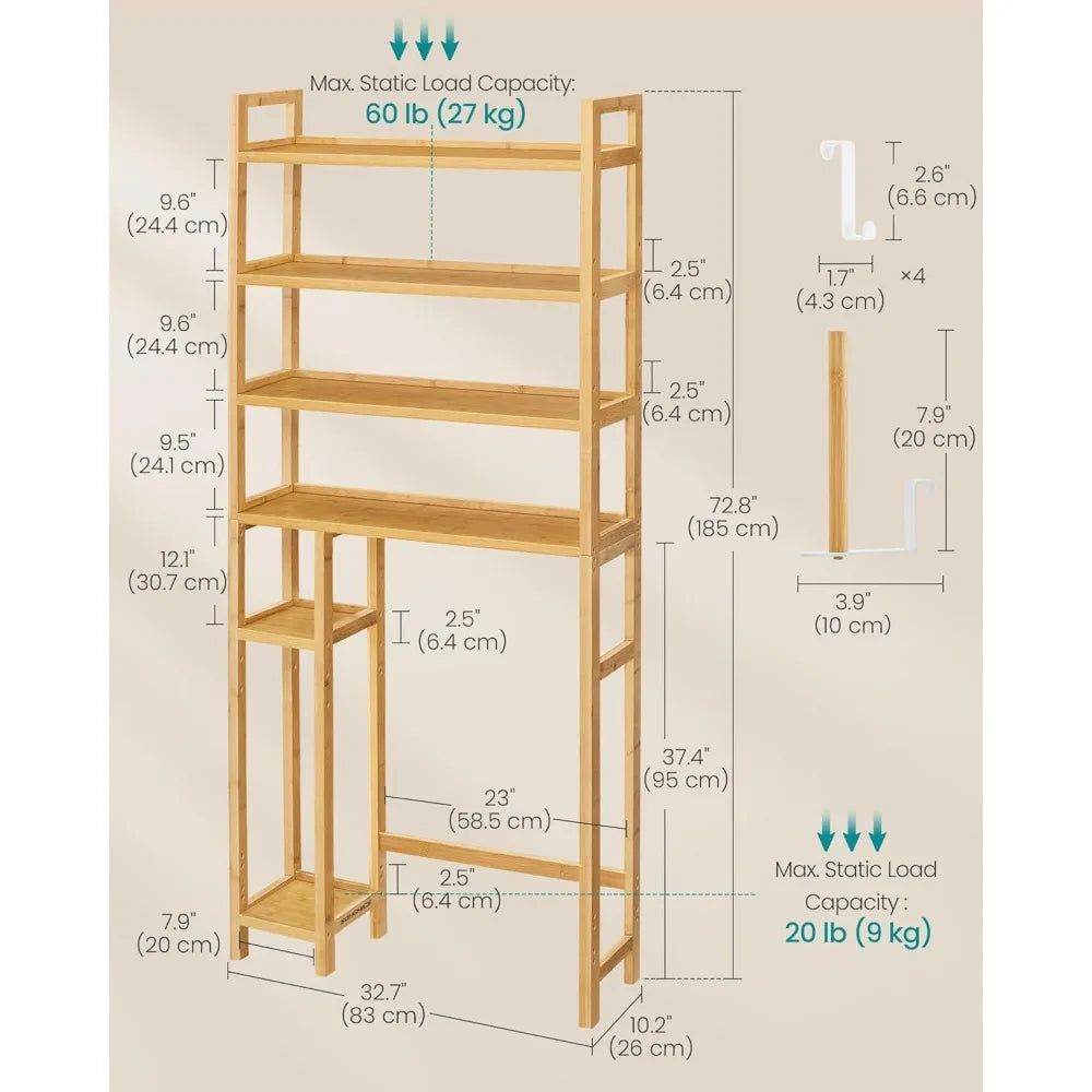 Adjustable Bamboo Over The Toilet Storage Shelf with Toilet Paper Holder