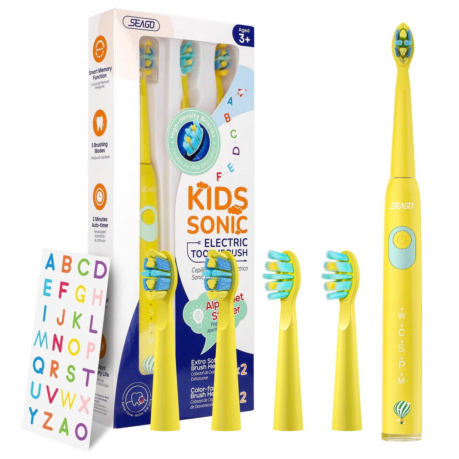 Kids Electric Rechargeable Waterproof Power Sonic Toothbrush for 3+Years of Age with 5 Modes; Replacement Head SG-2303