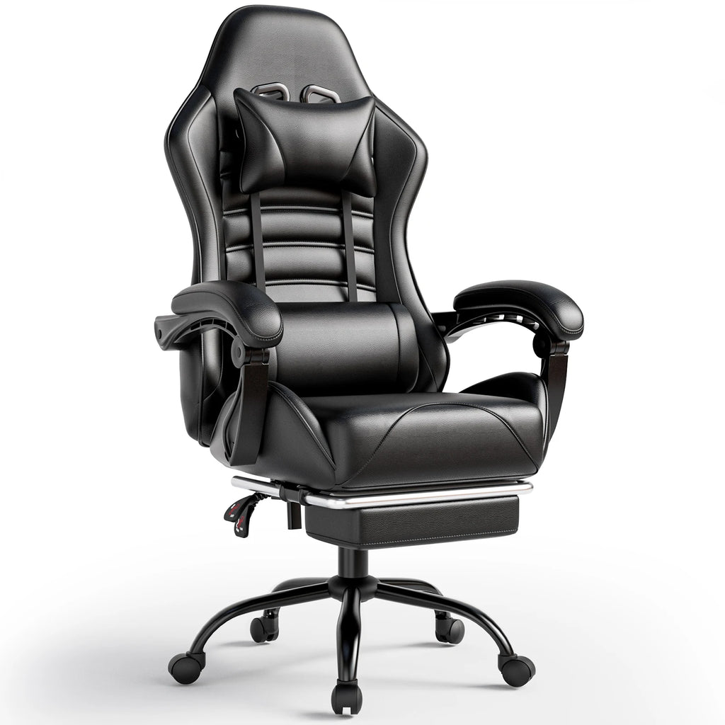 Ergonomic Reclining Racing Style Video Gaming Chair with Footrest.